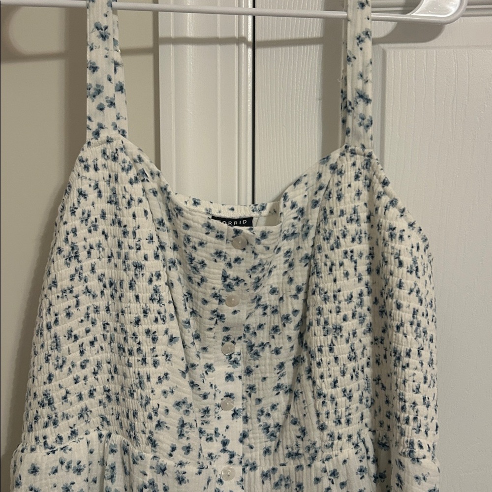 Torrid White Midi Sundress with Blue Floral Print- Size 2. NWT